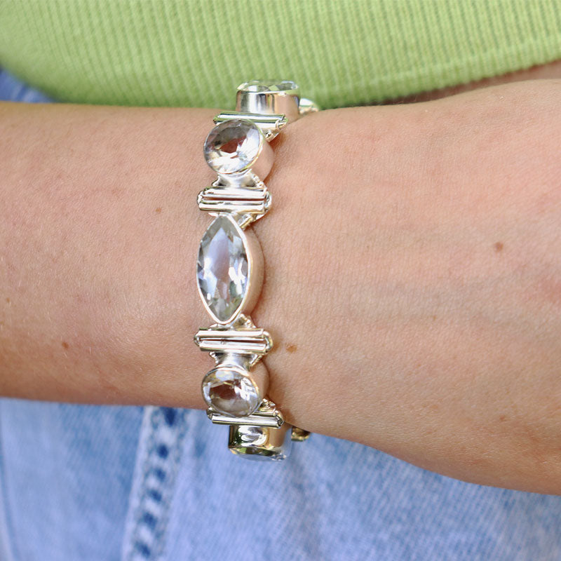 clear quartz silver gemstone bracelet