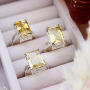 citrine rectangle silver gemstone ring