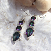 mystic topaz triple drop silver gemstone earrings