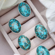 oval copper turquoise silver gemstone ring