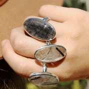 black rutilated quartz silver gemstone ring