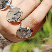 black rutilated quartz silver gemstone ring