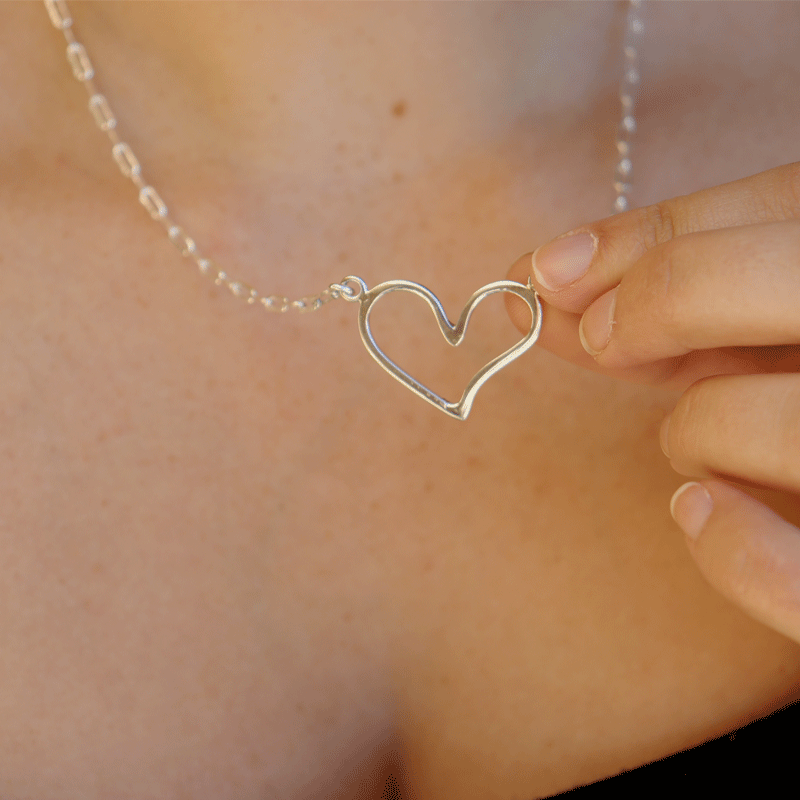 heart sterling silver paperclip chain necklace
