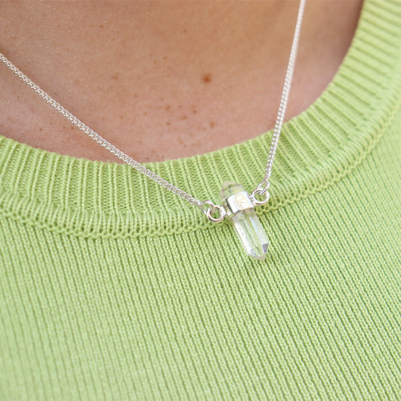 clear quartz silver necklace
