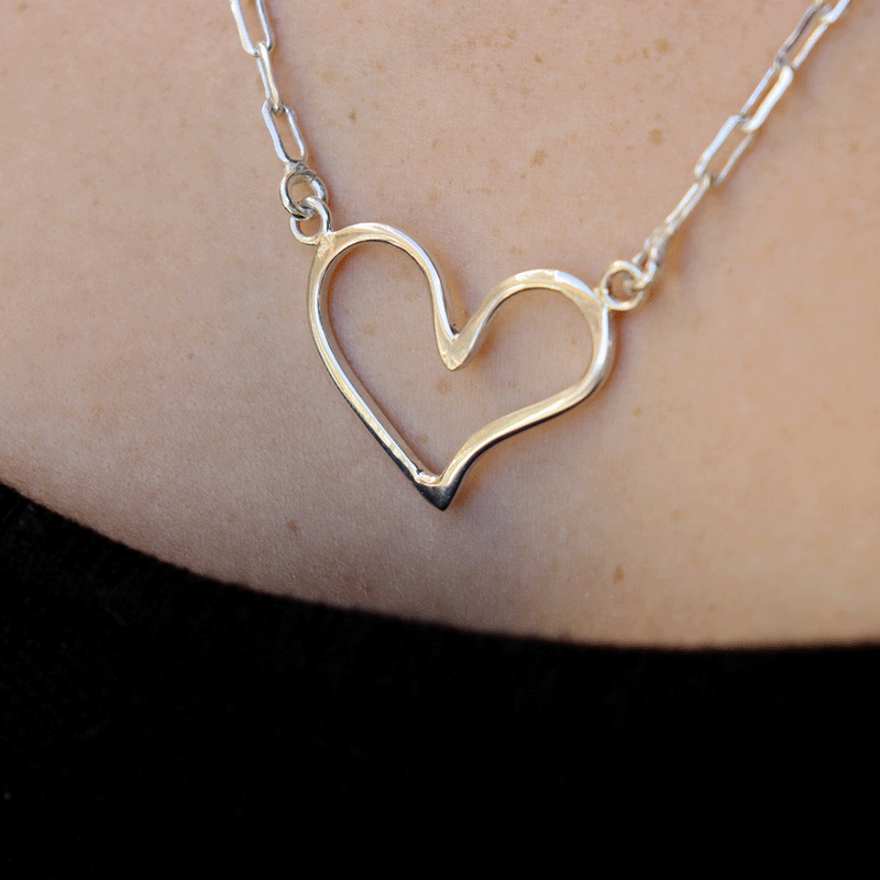 heart sterling silver paperclip chain necklace