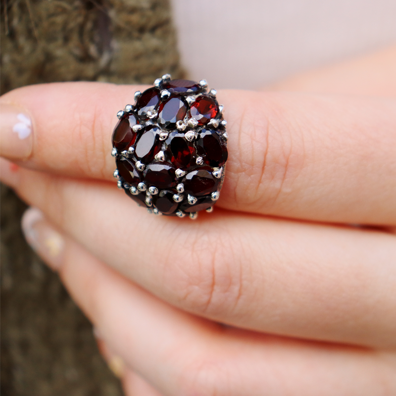 garnet sterling silver gemstone ring