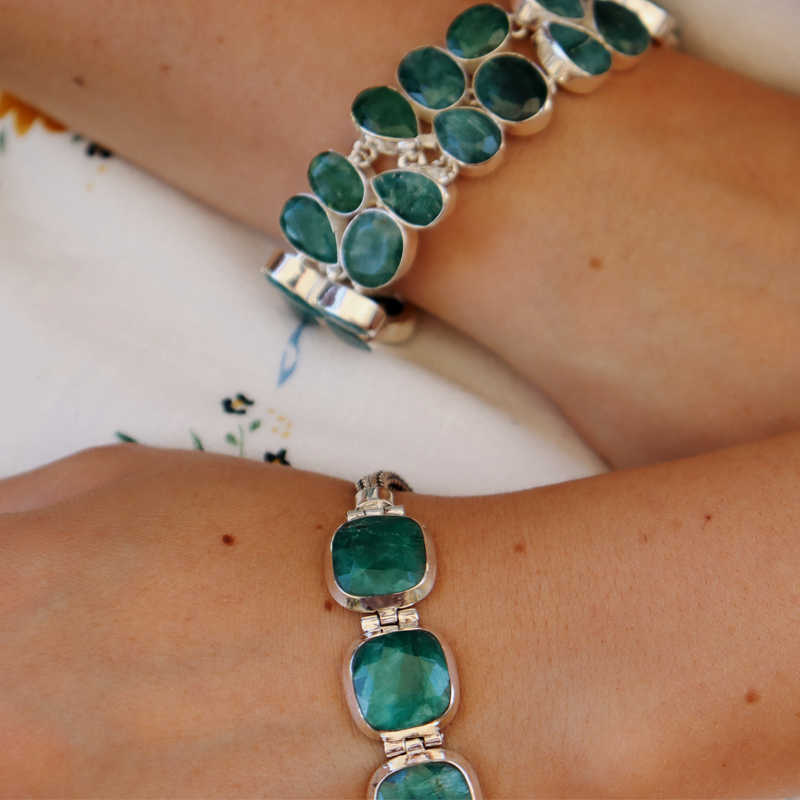 emerald quartz sterling silver bracelet