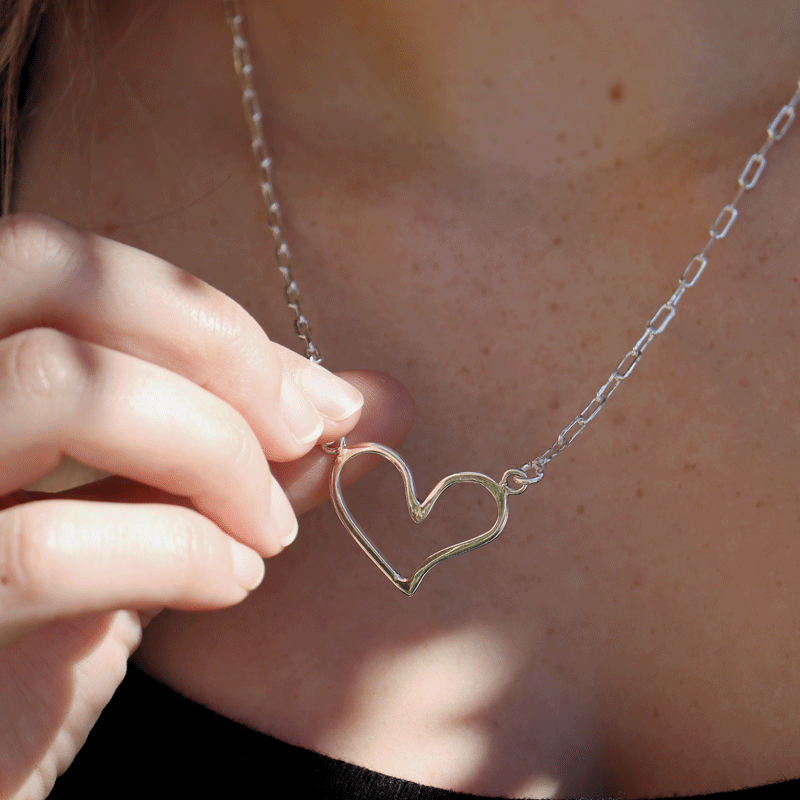 heart sterling silver paperclip chain necklace