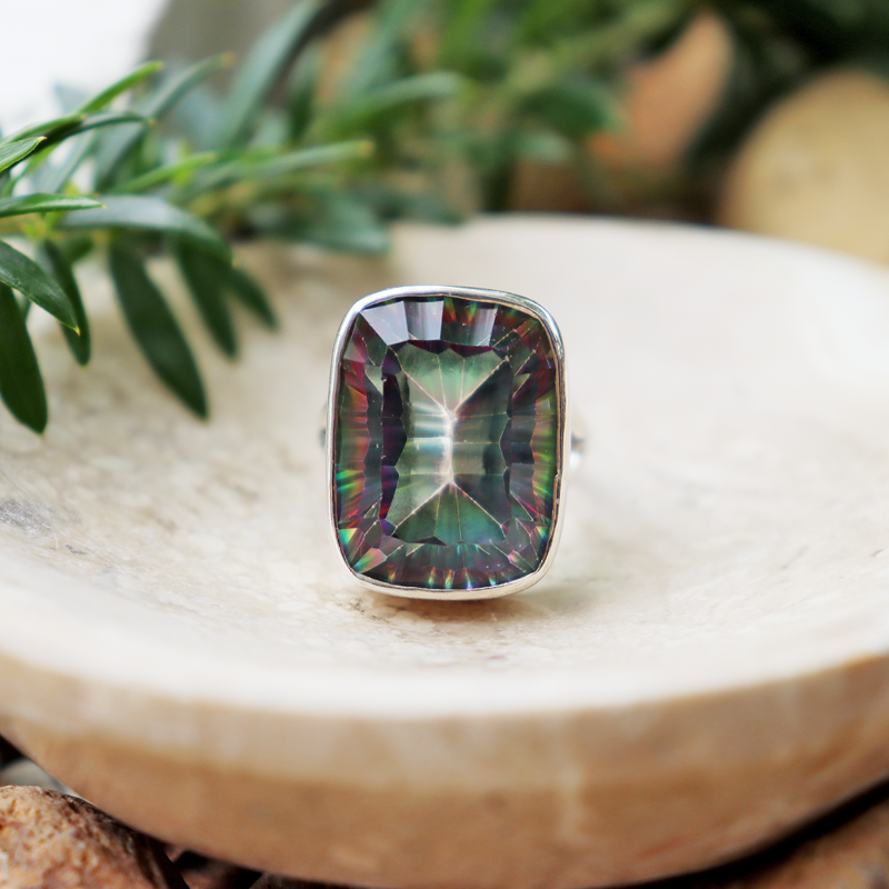 rectangle mystic topaz sterling silver ring