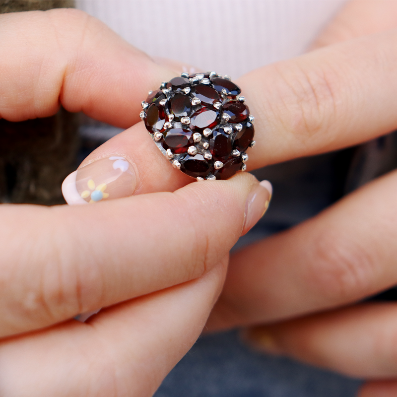 garnet sterling silver gemstone ring