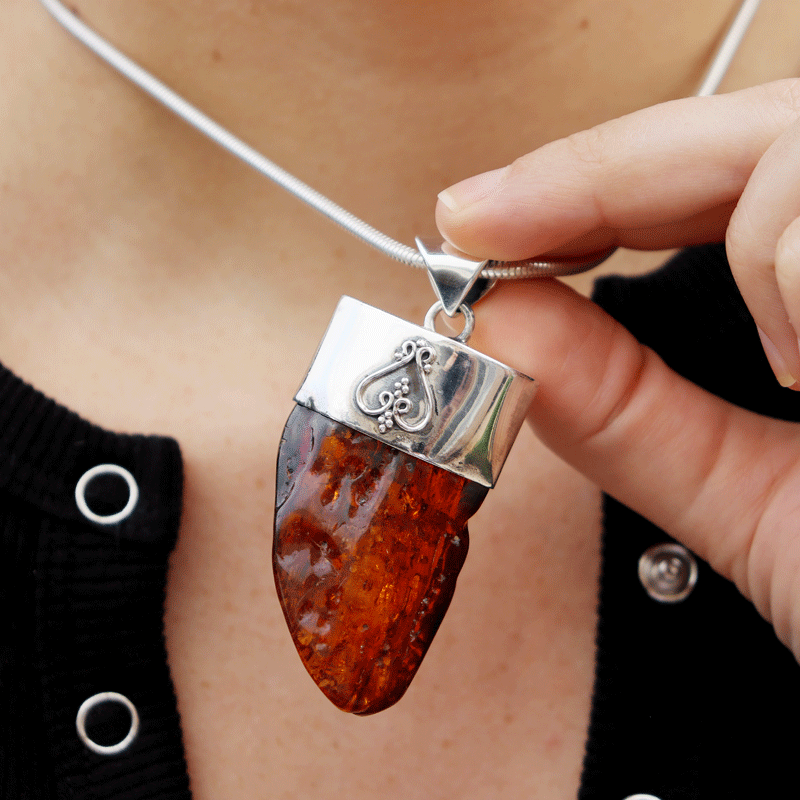 big amber pendant sterling silver setting