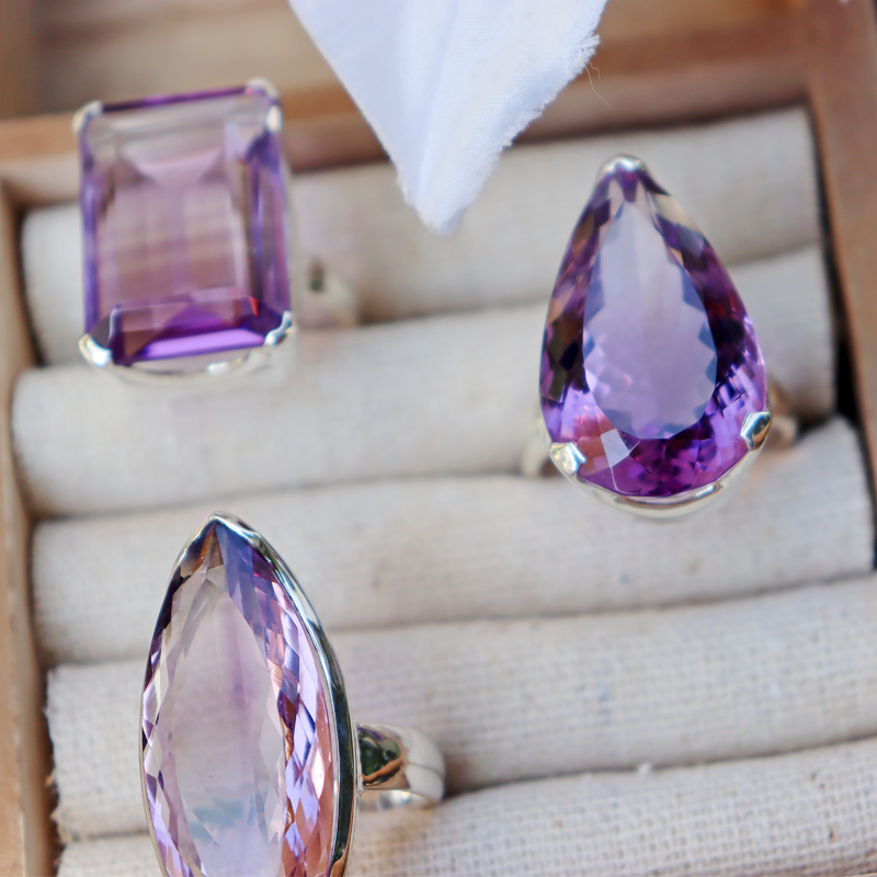 amethyst teardrop silver gemstone ring