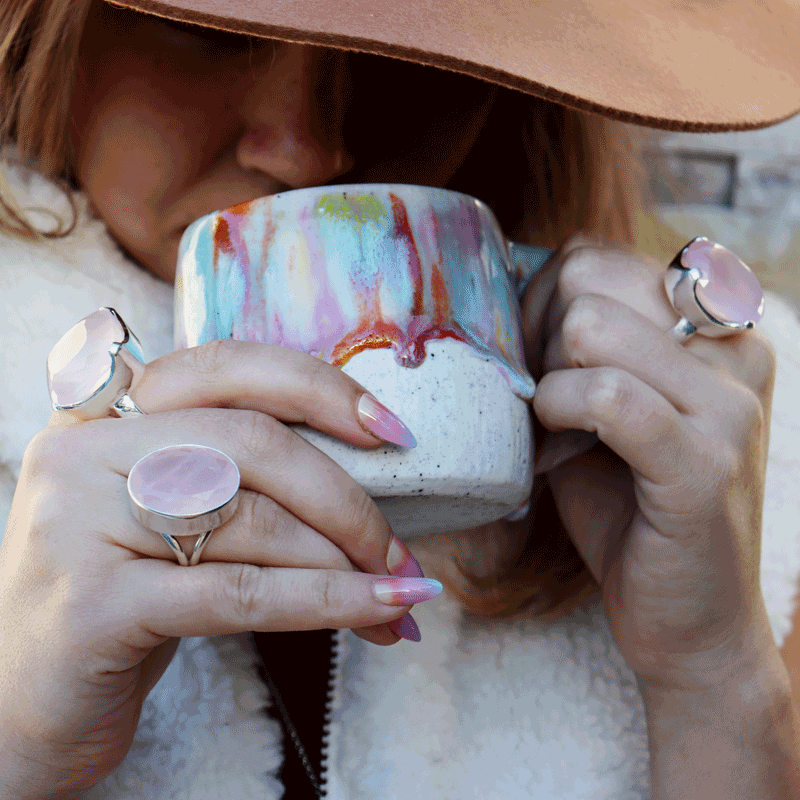 chunky oval silver gemstone ring