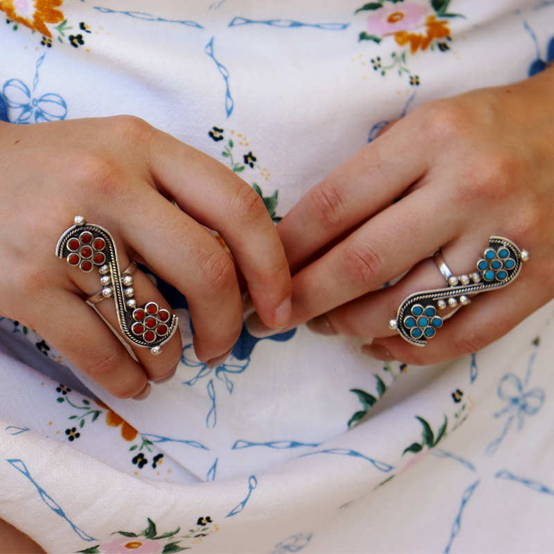 sterling silver turquoise boho style gemstone ring