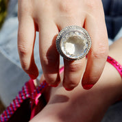 clear quartz large statement silver gemstone ring