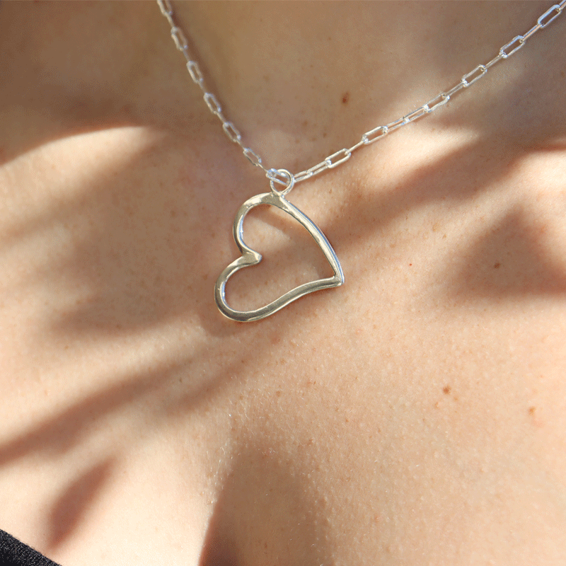 sterling silver heart paperclip necklace