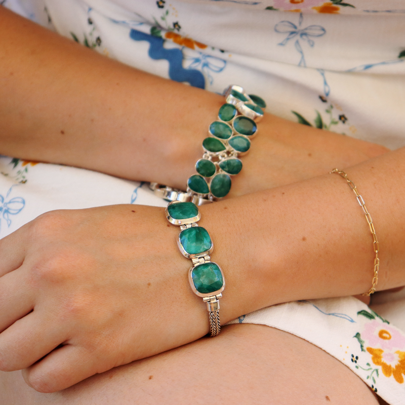 emerald quartz sterling silver bracelet