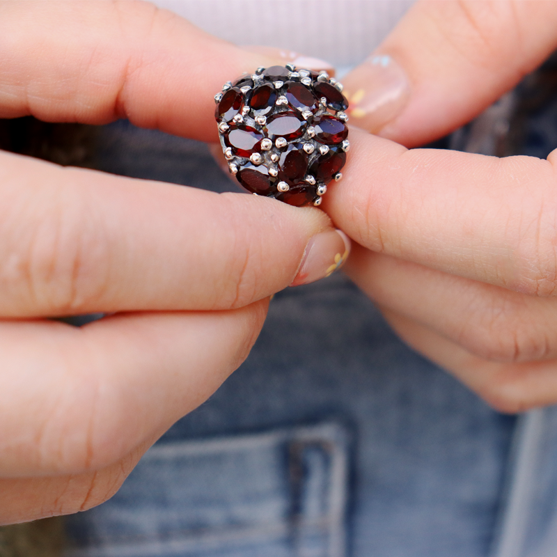 garnet sterling silver gemstone ring