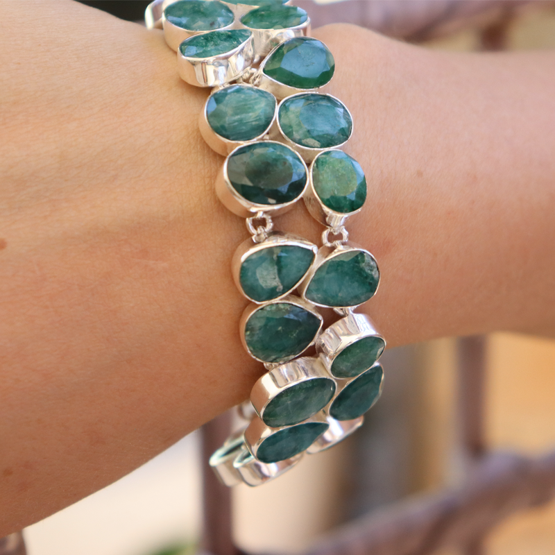 emerald quartz sterling silver bracelet