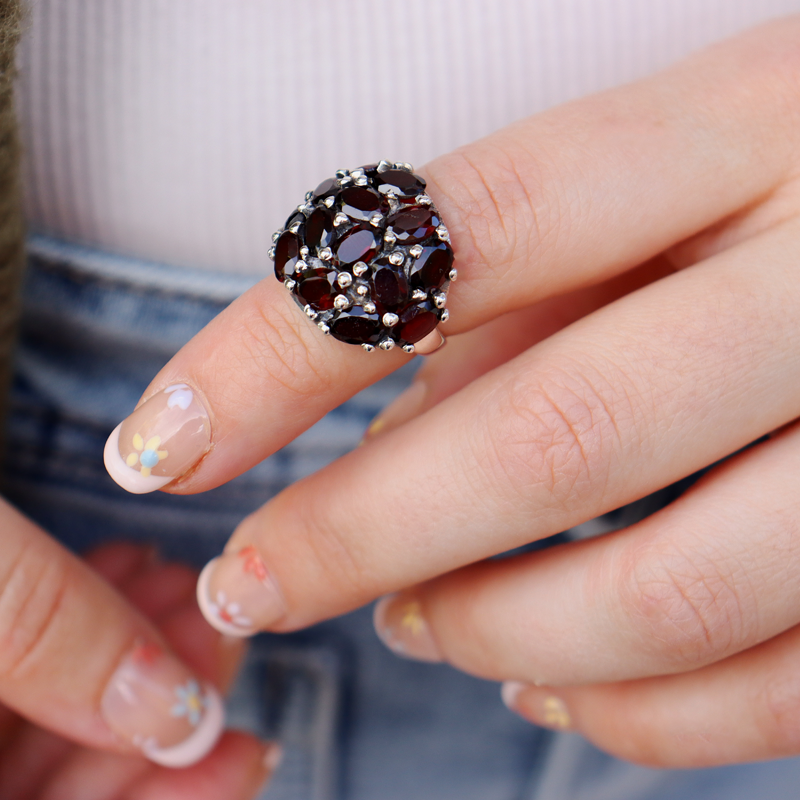 garnet sterling silver gemstone ring