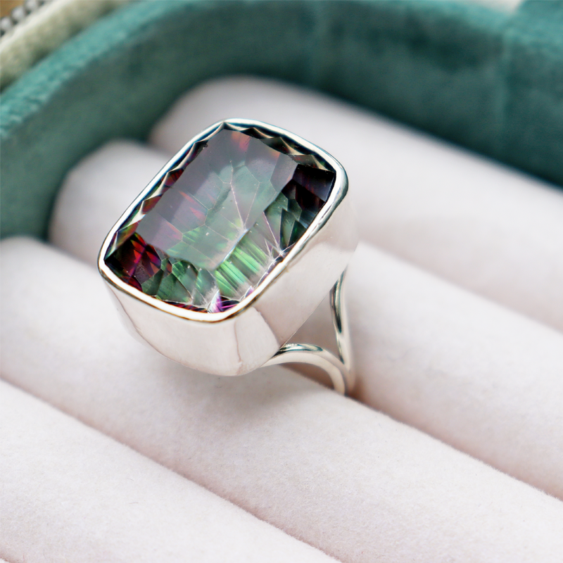 rectangle mystic topaz sterling silver ring