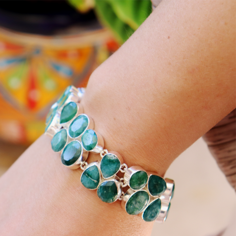 emerald quartz sterling silver bracelet