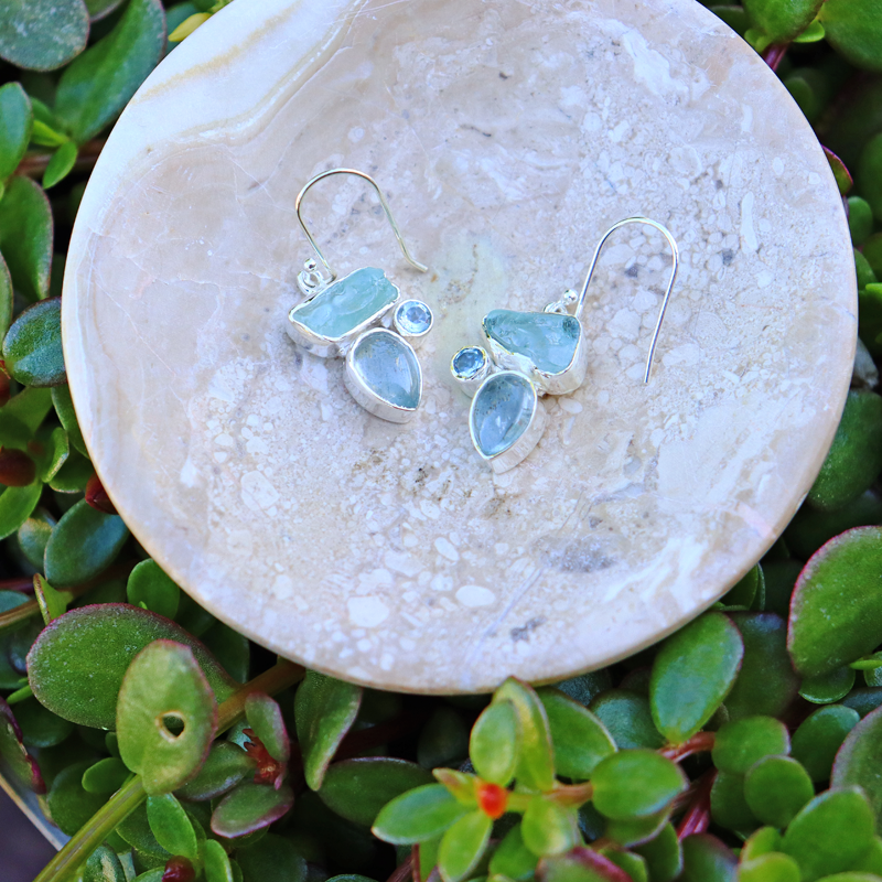 aquamarine sterling silver drop earrings