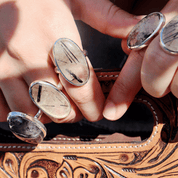 black rutilated quartz silver gemstone ring