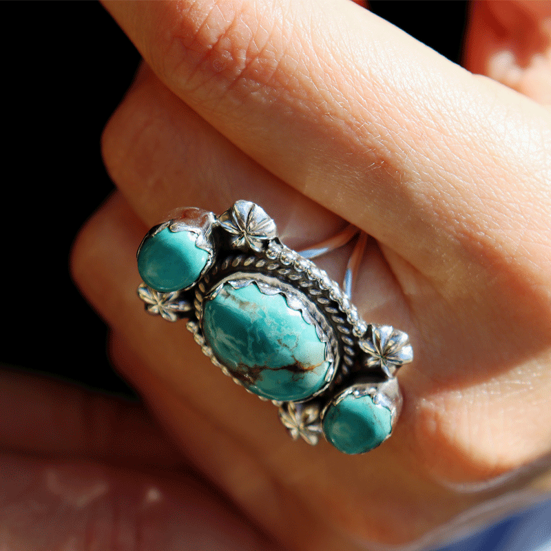 navajo turquoise sterlings silver gemstone ring