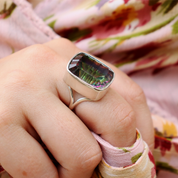 rectangle mystic topaz sterling silver ring