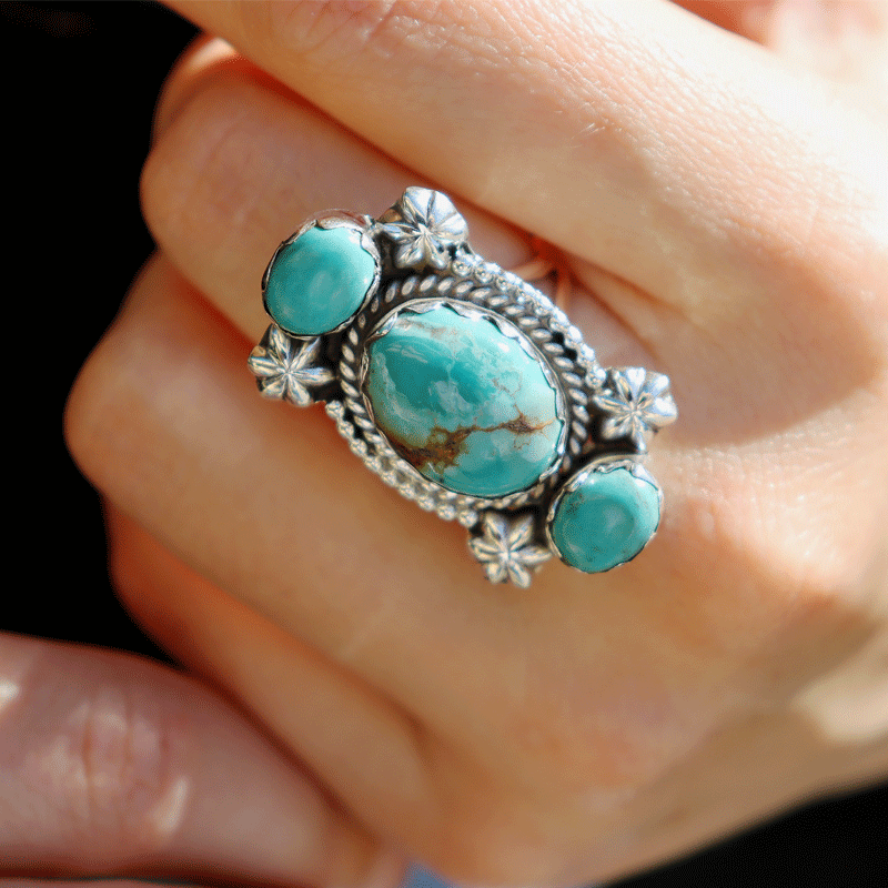 navajo turquoise sterlings silver gemstone ring