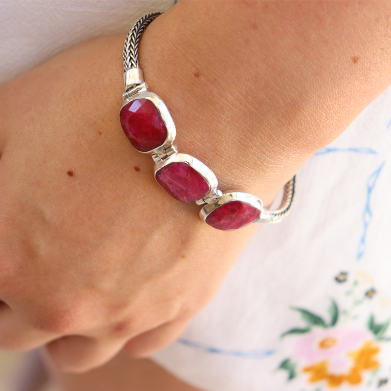 ruby quartz sterling silver gemstone bracelet