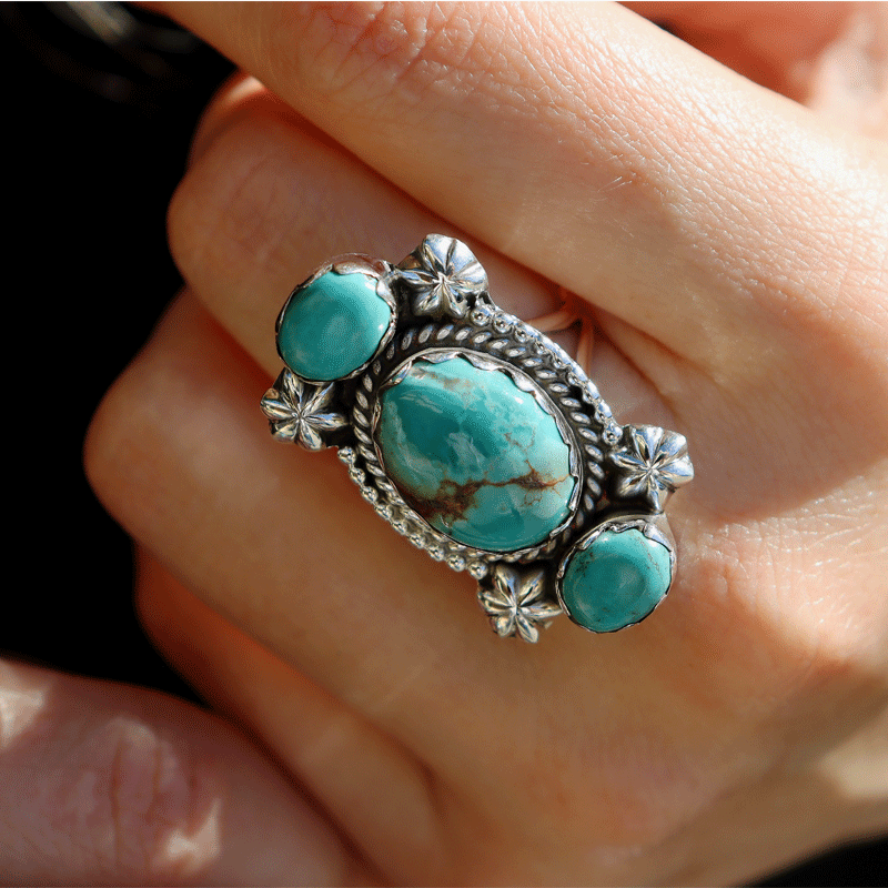 navajo turquoise sterlings silver gemstone ring