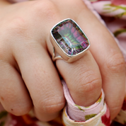 rectangle mystic topaz sterling silver ring