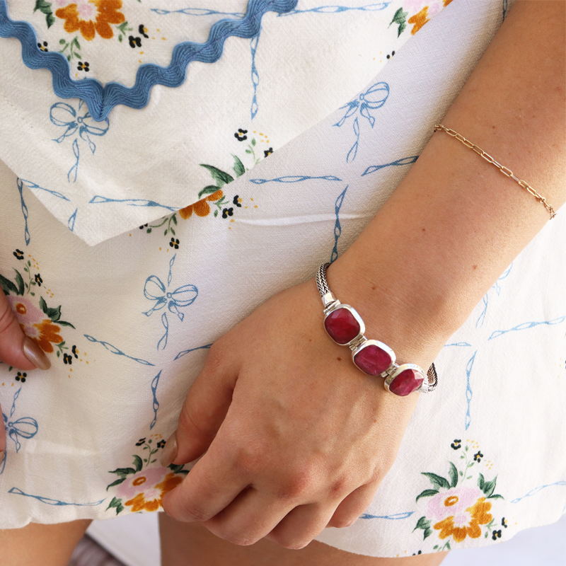 ruby quartz sterling silver gemstone bracelet