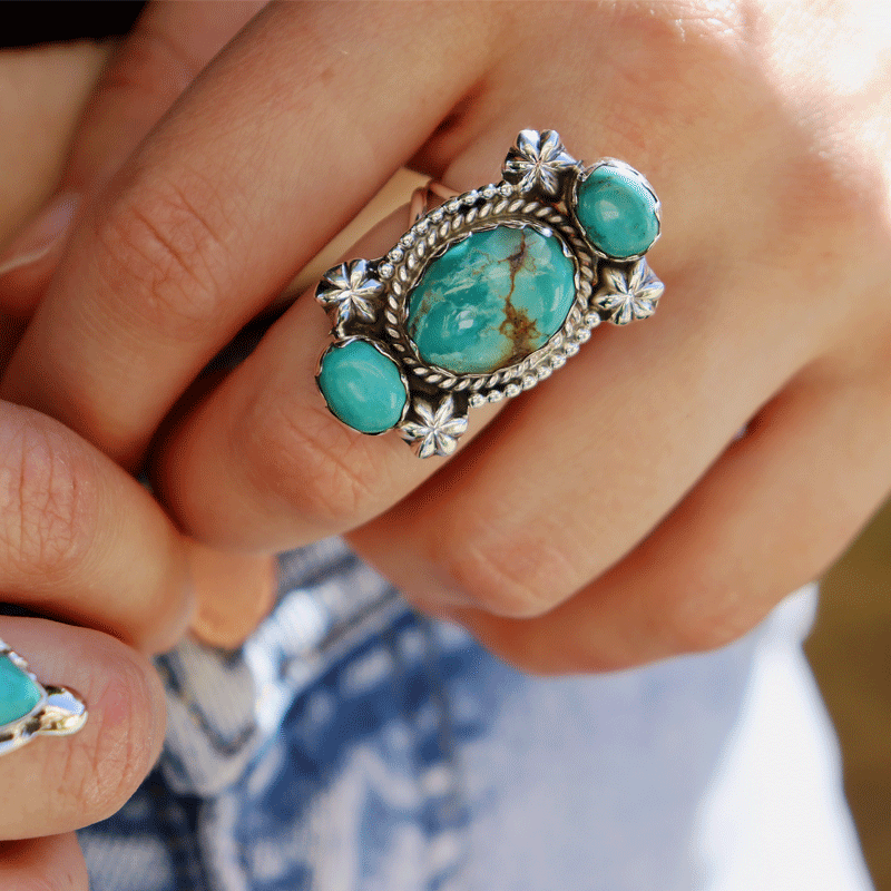 navajo turquoise sterlings silver gemstone ring