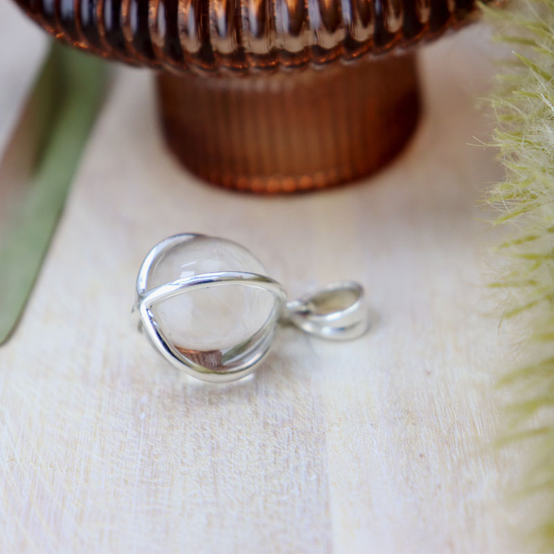 clear quartz crystal ball silver pendant