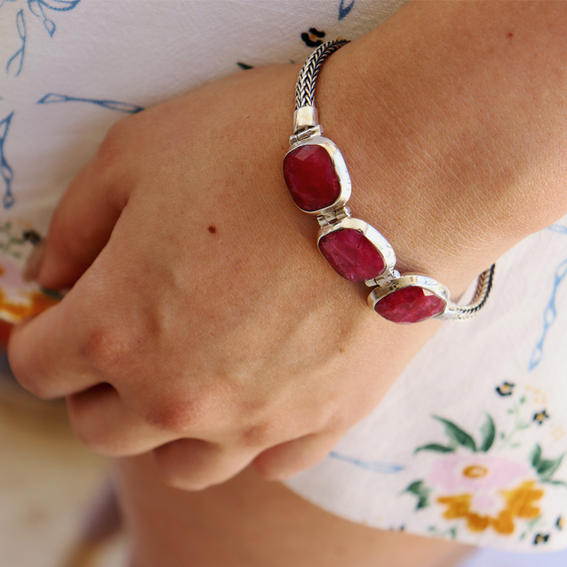 ruby quartz sterling silver gemstone bracelet