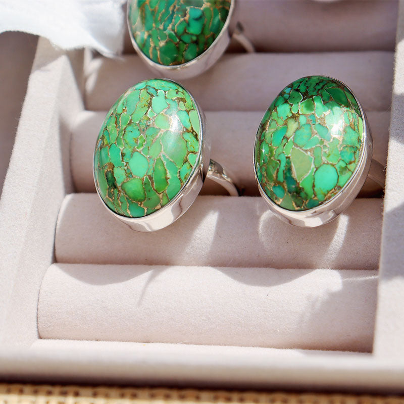 green copper turquoise silver gemstone ring