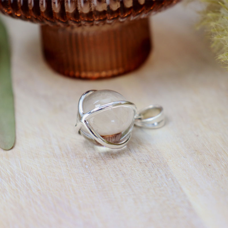 clear quartz crystal ball silver pendant