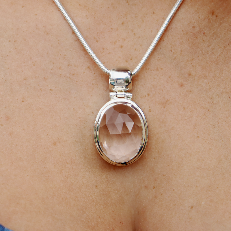 large clear quartz sterling silver gemstone pendant