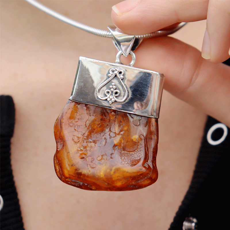 amber pendant sterling silver
