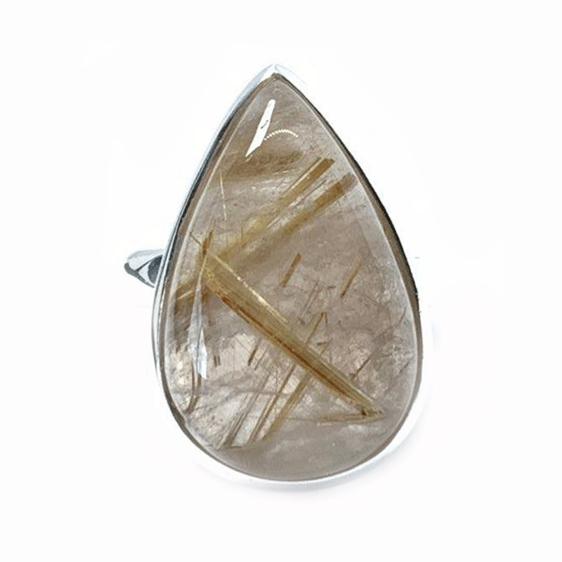 rutilated quartz silver gemstone ring