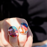 pink dahlia turquoise copper silver gemstone ring