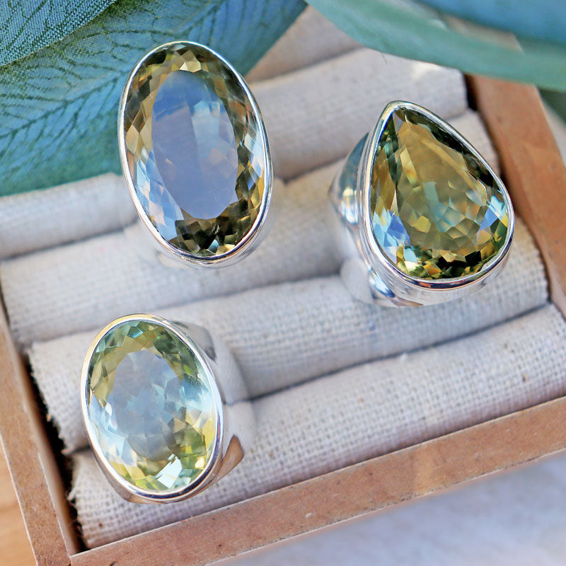 big green amethyst silver gemstone ring