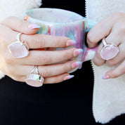 square rose quartz silver gemstone ring