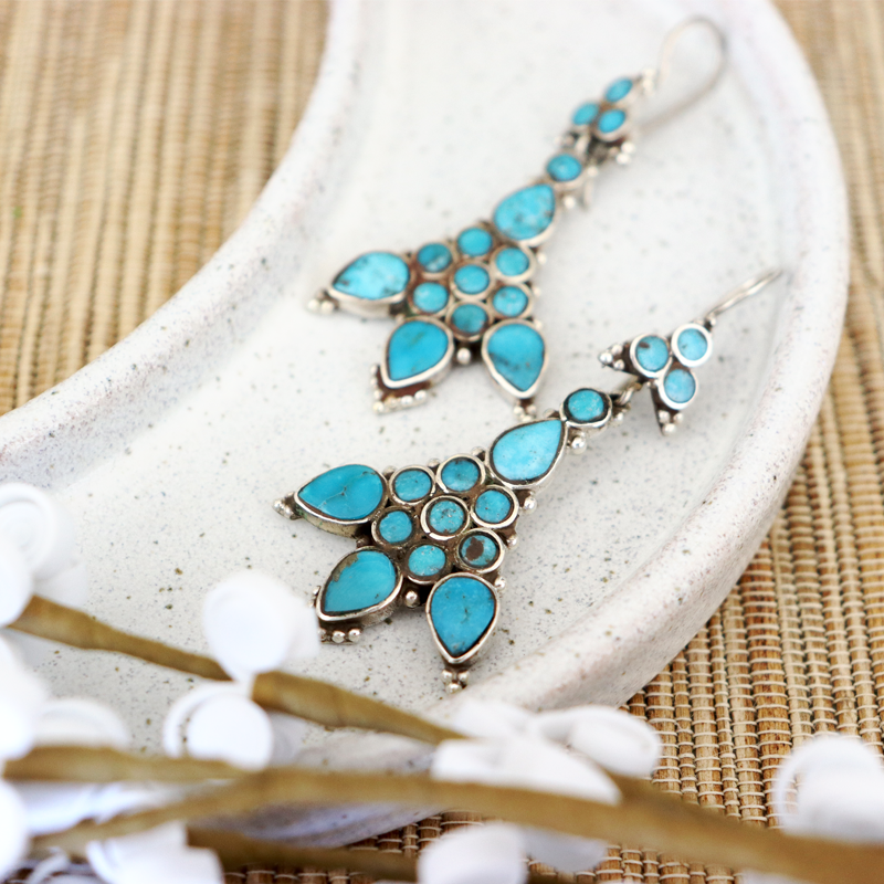 turquoise sterling silver boho style earrings