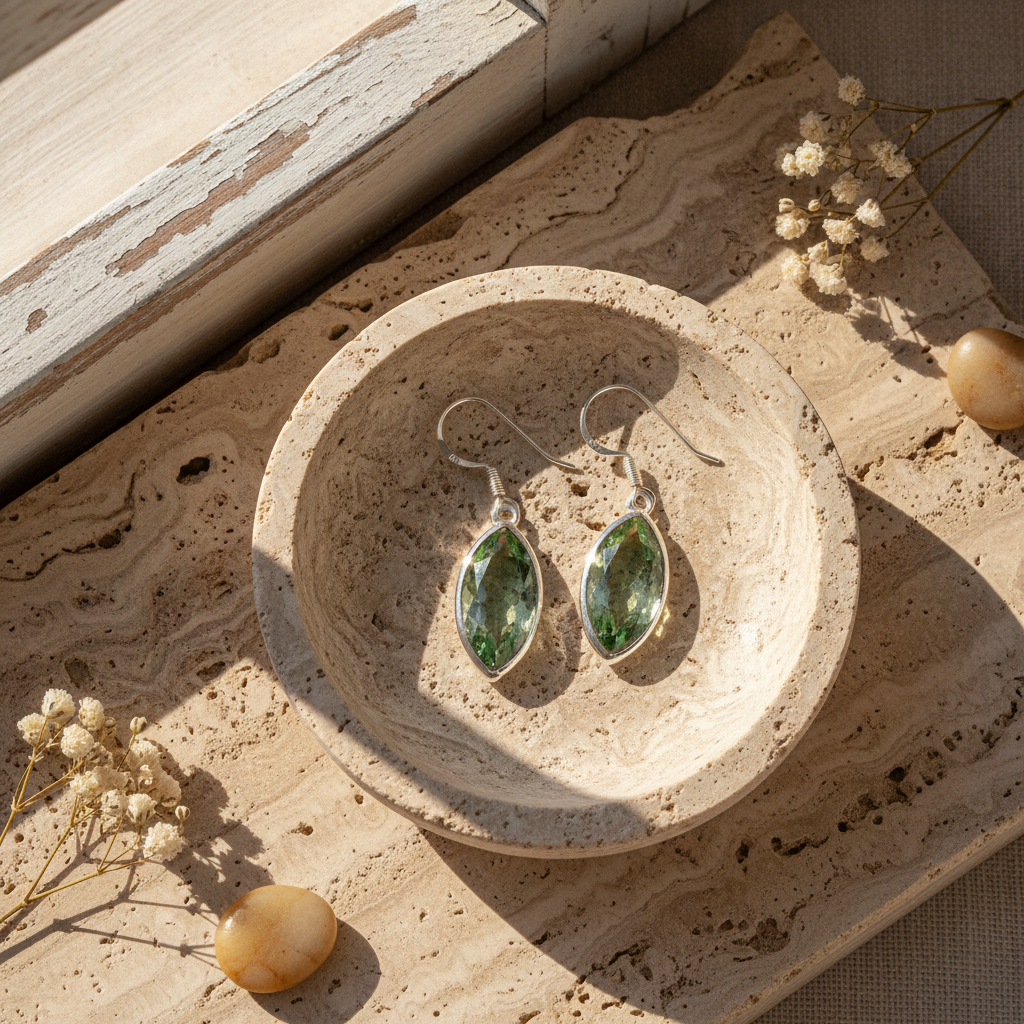 green amethyst sterling silver gemstone earrings
