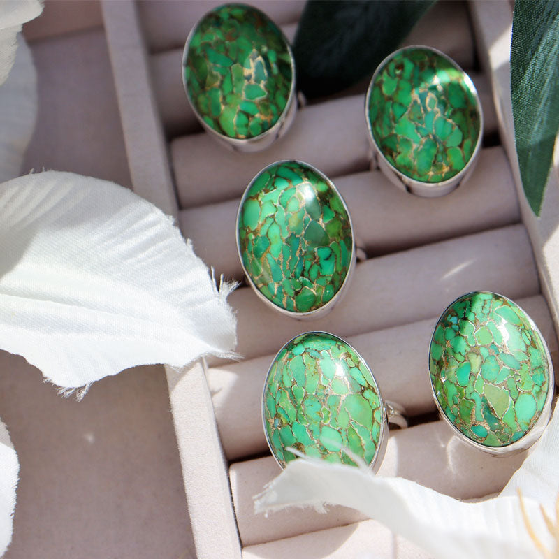 green copper turquoise silver gemstone ring
