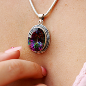 mystic topaz oval sterling silver gemstone pendant